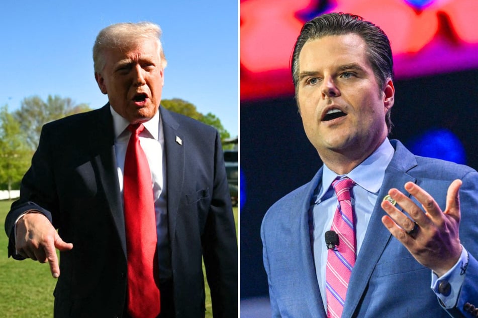 MAGA ally Matt Gaetz's (r.) use of the term "86" has come under scrutiny as President Trump (l.) targets former FBI Director James Comey over his "86 47" post.