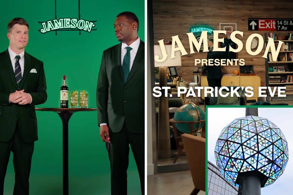 Jameson Irish Whiskey even got the Times Square Ball to drop for their St. Patrick's Eve event, which will be hosted by comedians Colin Jost (l.) and Michael Che!