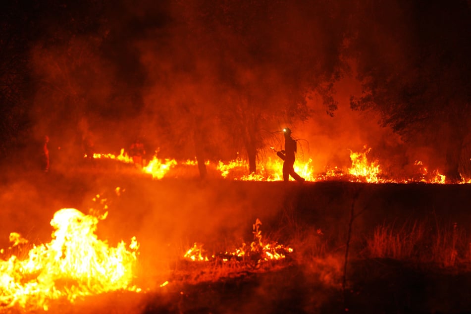 Zahlreiche Feuerwehrleute kämpfen Tag und Nacht gegen die Flammen - wie hier in der Nähe von Cebreros in der Provinz Ávila.