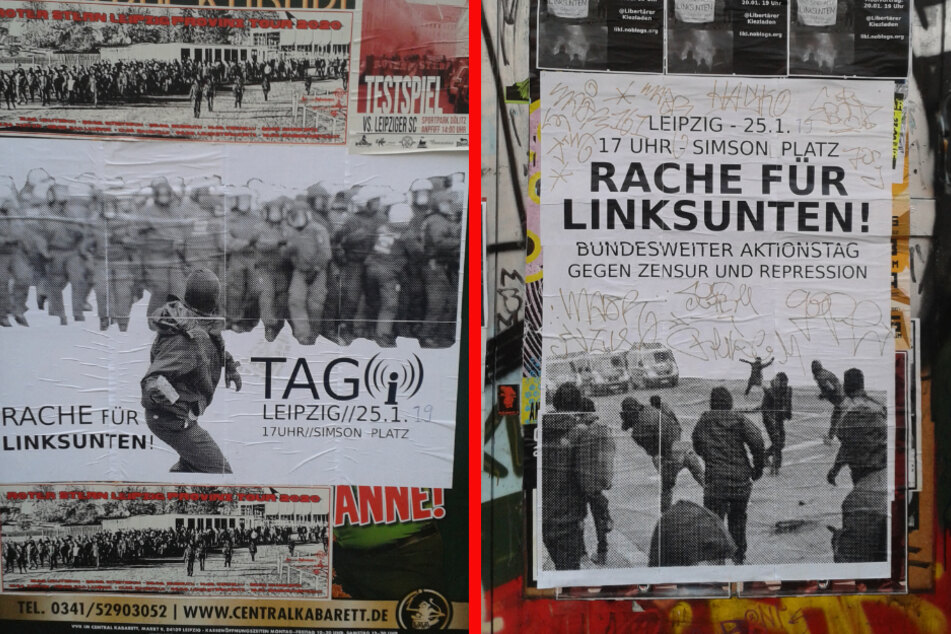 Plakate, die im Vorfeld einer Demo gegen das Verbot der Online-Plattform Indymedia zur "Rache für Linksunten" aufgerufen hatten. (Archivbild)