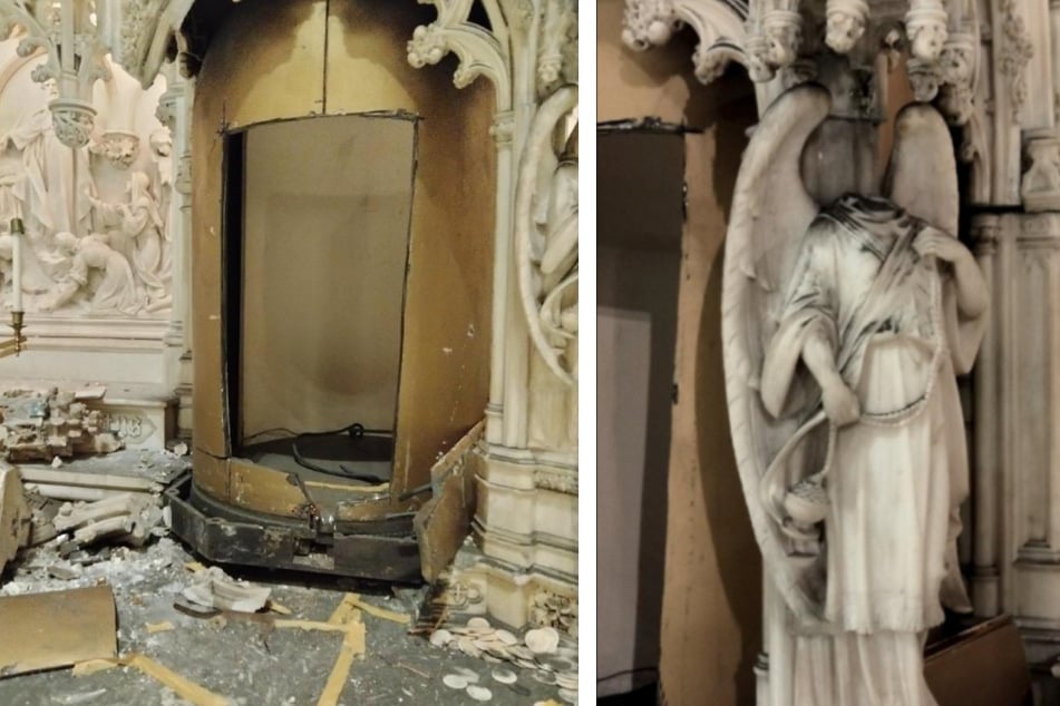 The damage done in the incident at St. Augustine’s Roman Catholic Church.