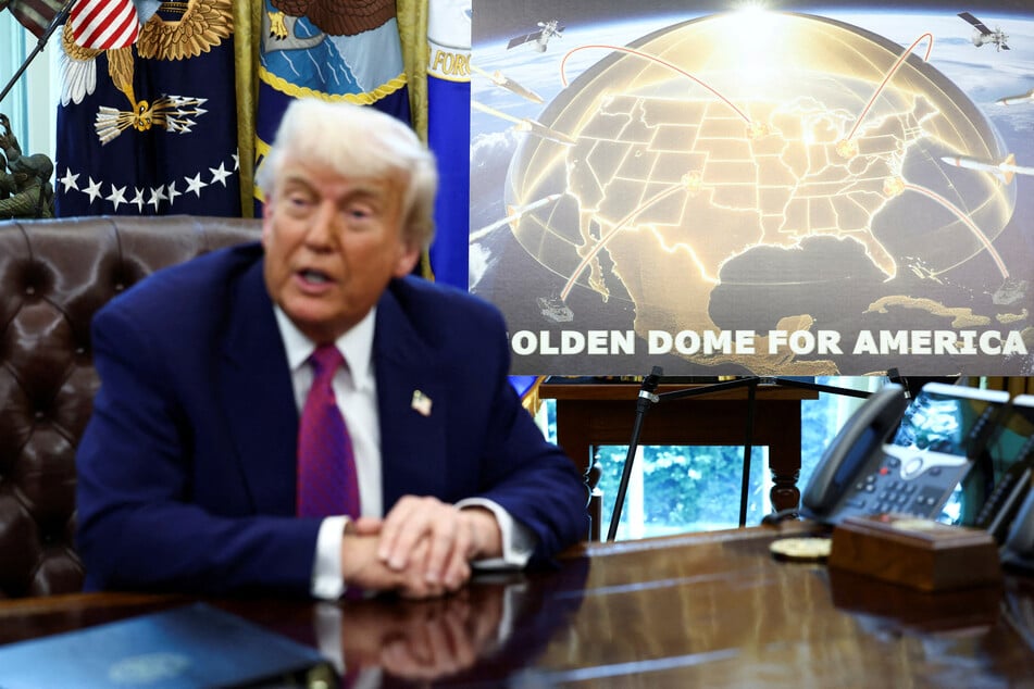 President Donald Trump revealed his four-layer Golden Dome missile defense system in a bizarre slideshow presentation.