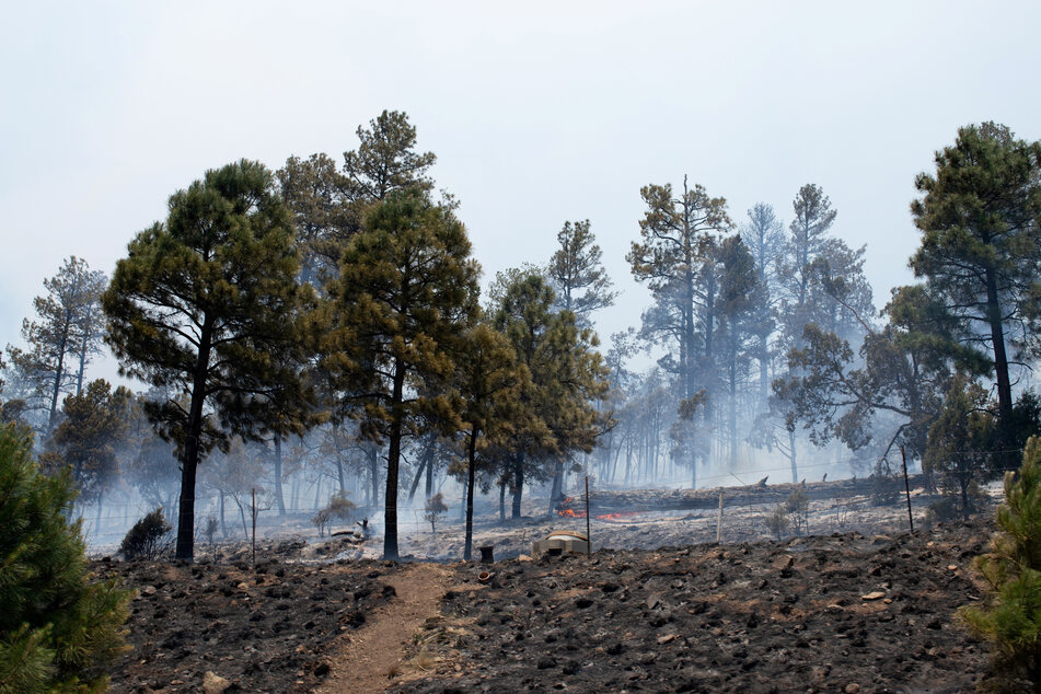 Smoke rises as the South Fork Fire continues to smolder in northern Ruidoso, New Mexico.