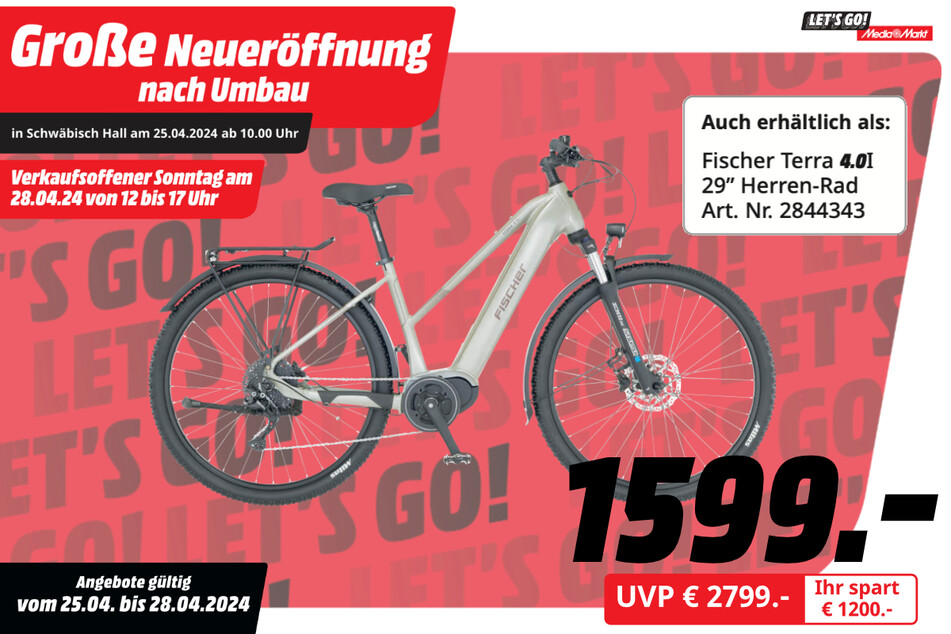 Fischer-E-Bike für 1.599 statt 2.799 Euro.