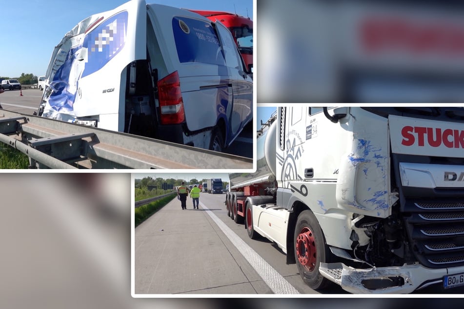 Unfall A2: Behinderungen auf der A2: Lastwagen kracht in Transporter