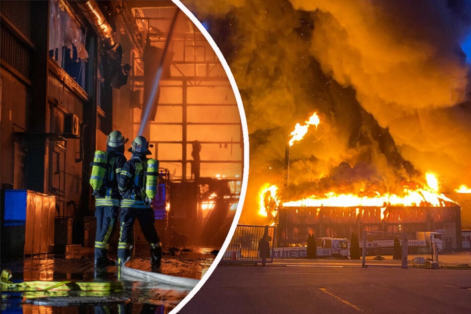 Inferno! 20-Meter-Feuerwand walzt durch Industriegebäude