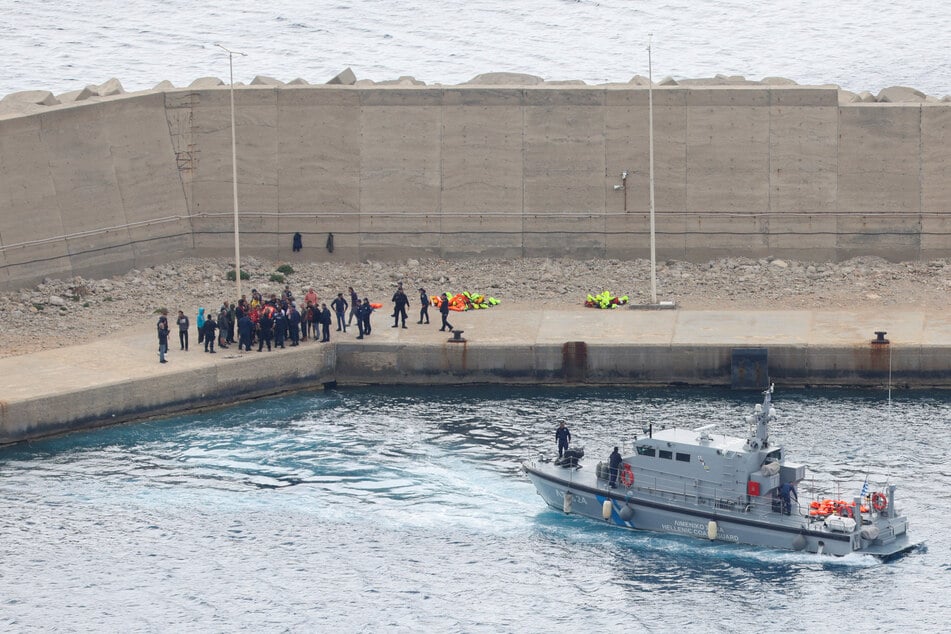 A Greek Coast Guard vessel transfers activists of the Global Sumud Flotilla, which was intercepted on international waters by the Israeli Navy, at the port of Atherinolakkos, on the Greek island of Crete, on May 1, 2026.