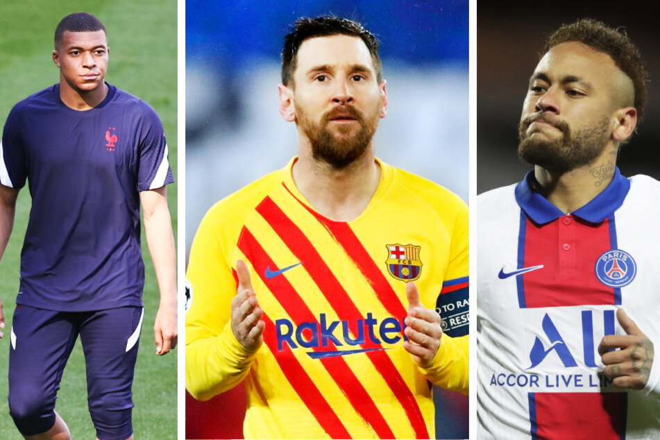 Bei diesem Trio bekommen wohl viele Fußballfans leuchtende Augen: Kylian Mbappe (22, l.), Lionel Messi (34, M.) und Neymar (29).