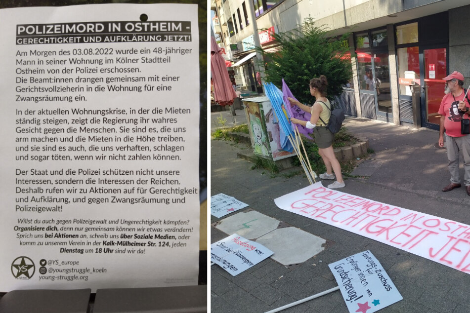 Mit einem Schreiben wie diesem versammelten sich am Donnerstag rund 10 Personen in Köln-Ostheim, um gegen den Polizeieinsatz zu demonstrieren.