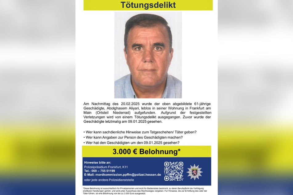 Für Hinweise, die zur Lösung des Falls sowie zur Ergreifung des Täters führen, wurde eine Belohnung von 3000 Euro ausgelobt.