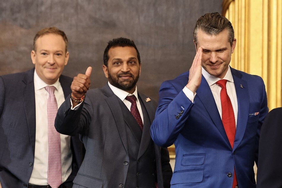 From l. to r.: Donald Trump nominees Lee Zeldin for administrator of the Environmental Protection Agency, Kash Patel for FBI director, and Pete Hegseth for secretary of defense depart inauguration ceremonies at the US Capitol on January 20, 2025.