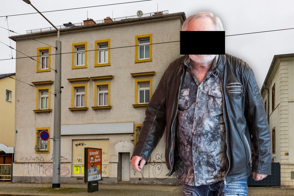 Peter W. (79) widersprach dem Bescheid, erschien am Mittwoch vor dem Amtsgericht Dresden. Im Hintergrund das Haus, in dem Prostituierte ein und aus gegangen sein sollen.