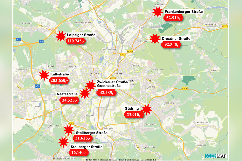 Hier stehen die festen Tempo-Blitzer in Chemnitz - und so viele Einnahmen brachten sie 2021 ein.