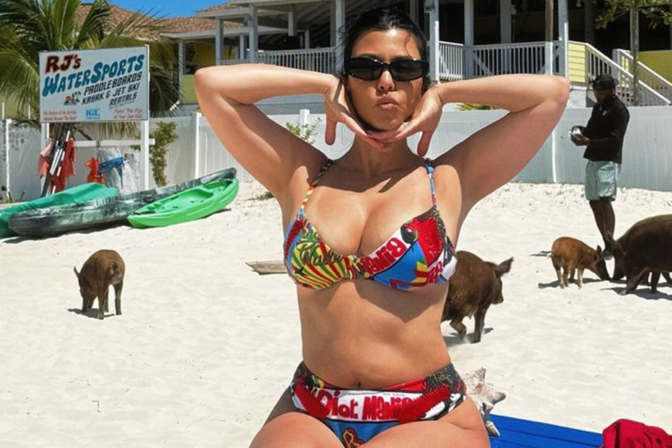 Kourtney Kardashian flaunted her post-pregnancy body while enjoying her 45th birthday trip.