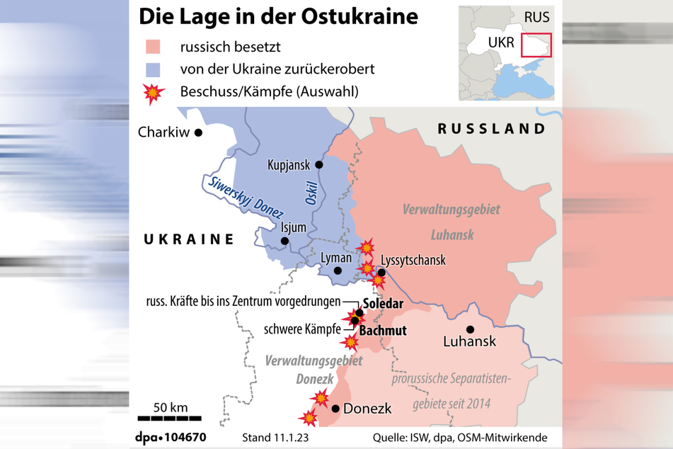 Eine Grafik vom 11. Januar zeigt die aktuelle Lage in der Ostukraine.