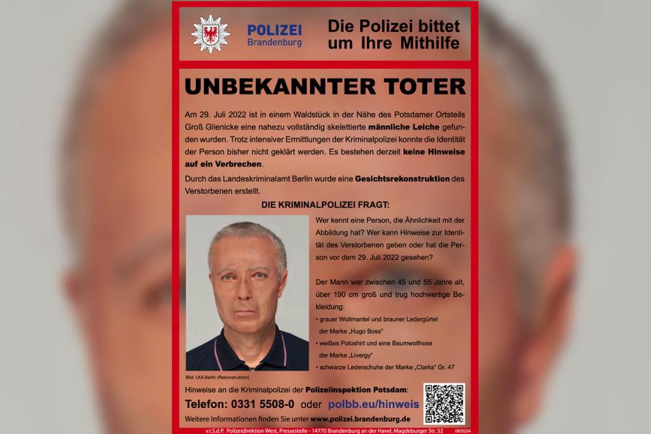 Mit einem Plakat suchte die Polizei Brandenburg in der Öffentlichkeit bisher vergeblich nach der Identität des toten Mannes.