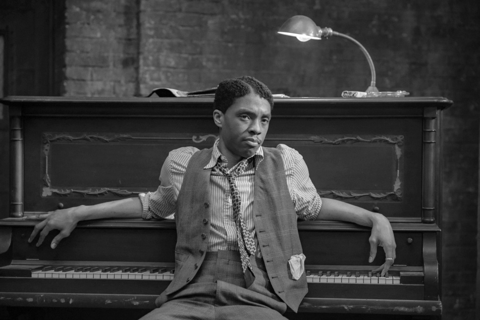 Chadwick Boseman as horn player Levee Green in Ma Rainey's Black Bottom.