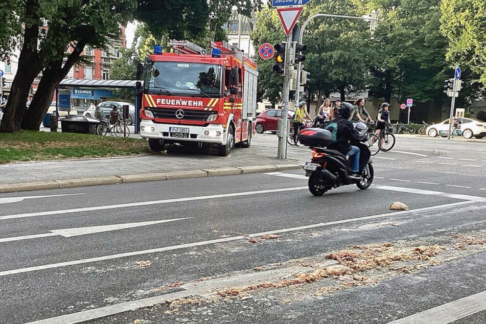 Weil bereits mehrere Fahrzeuge die Kreuzung passiert hatten, waren die Abfälle in die Straße eingefahren.