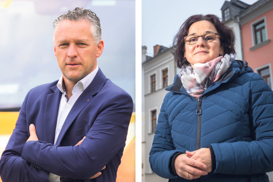 Duell im Landkreis Zwickau: Carsten Michaelis (CDU) und Dorothee Obst (Freie Wähler).