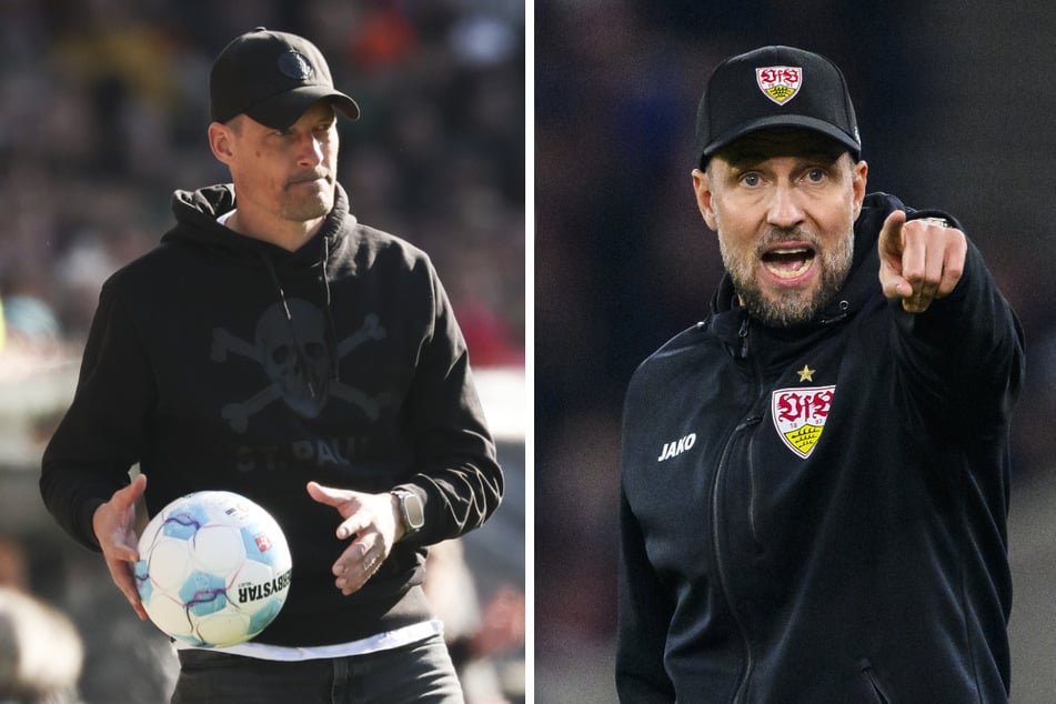 St.-Pauli-Coach Alexander Blessin (51, l.) und VfB-Trainer Sebastian Hoeneß (42) freuen sich auf ein intensives Spiel am Millerntor.