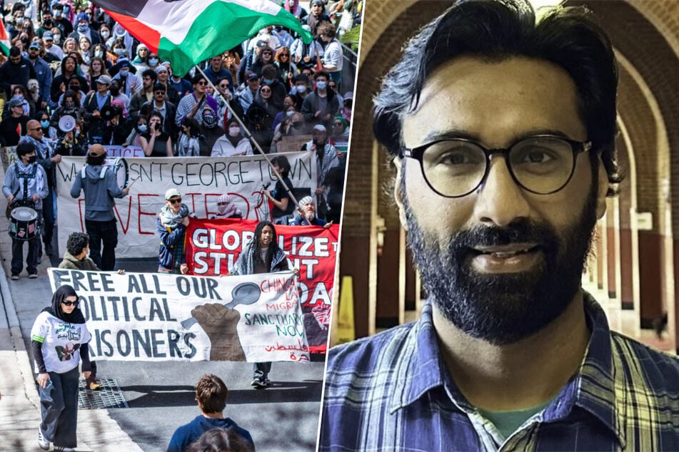 Georgetown University postdoctoral researcher Dr. Badar Khan Suri (r.) has been in ICE custody since March 17, 2025.