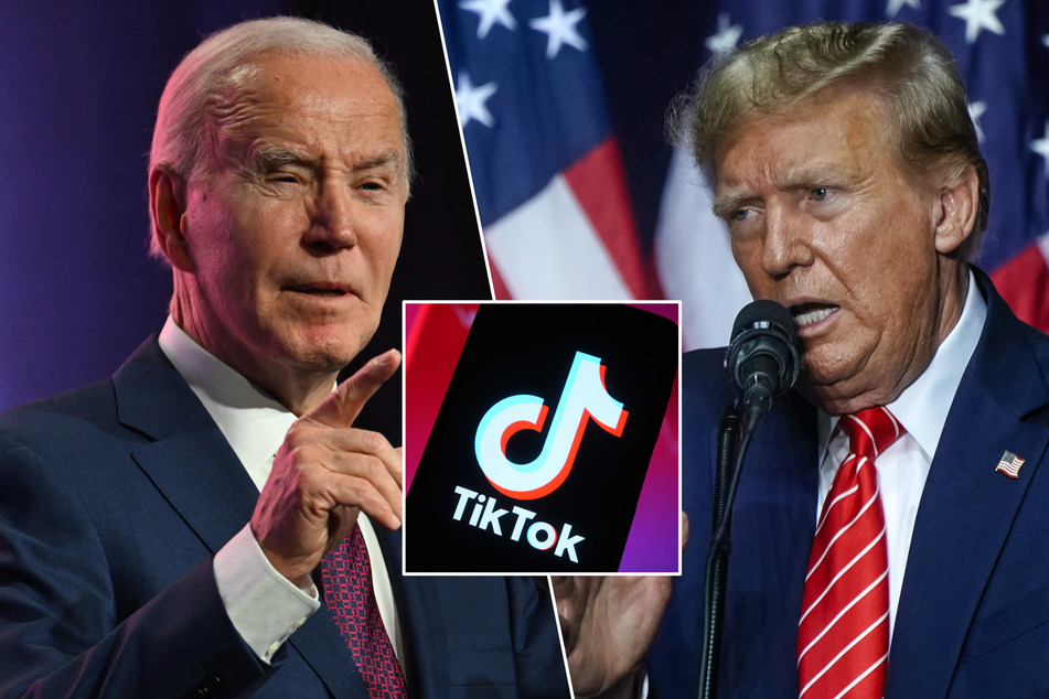 Donald Trump (r.) has reversed his stance on banning TikTok, pushing back against new legislation aiming to cut its ties to Bytedance – a bill that President Biden supports.