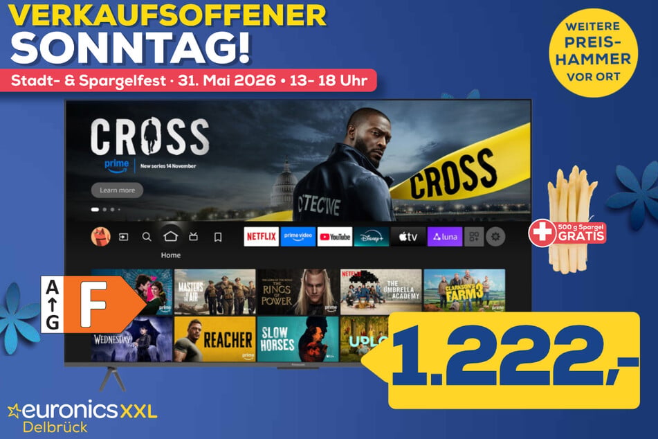 85-Zoll Panasonic-Fernseher TV-85W95BEG für 1.222 Euro (500 Gramm Spargel gratis).