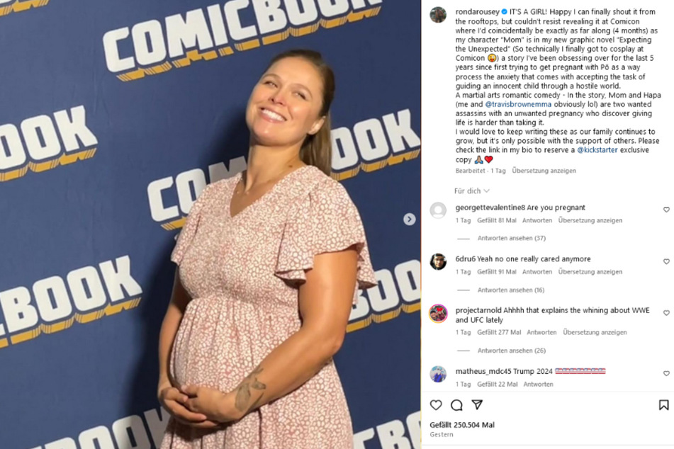 Auf der Comic-Con-Messe und auf Instagram gab Ronda Rousey (37) das Geschlecht ihres zweiten Kindes bekannt.