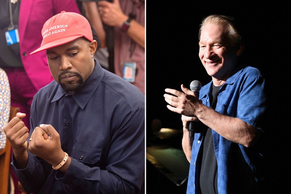 Comedian Bill Maher (r.) has revealed that he never aired an interview he did with Kanye West after not wanting to platform the rapper's hate speech.