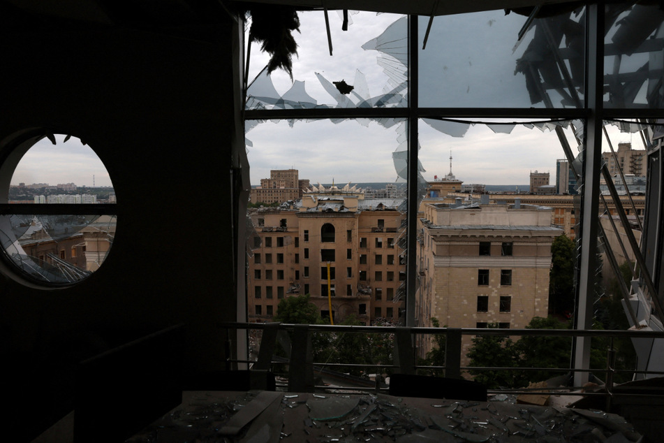 A destroyed office building in Kharkiv, Ukraine showed the destruction in the city's center after shelling by Russia.