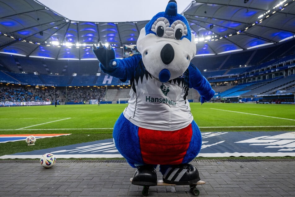 HSV-Maskottchen Dino Hermann ist der Stargast des Aktionstags.