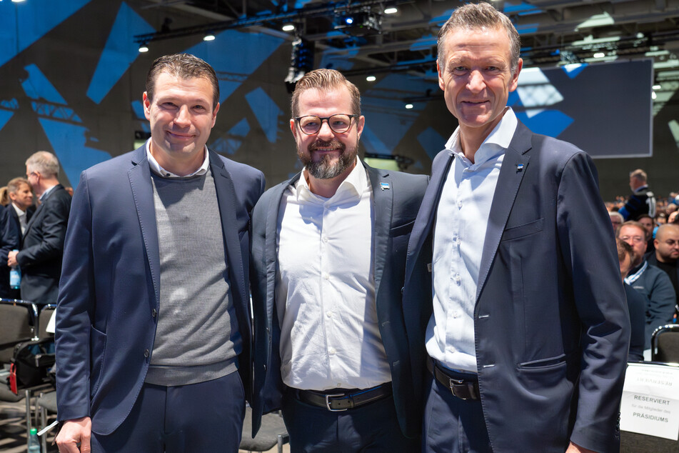 Die Hertha-Führung um Benjamin Weber (l-r.), Fabian Drescher und Thomas Herrich.