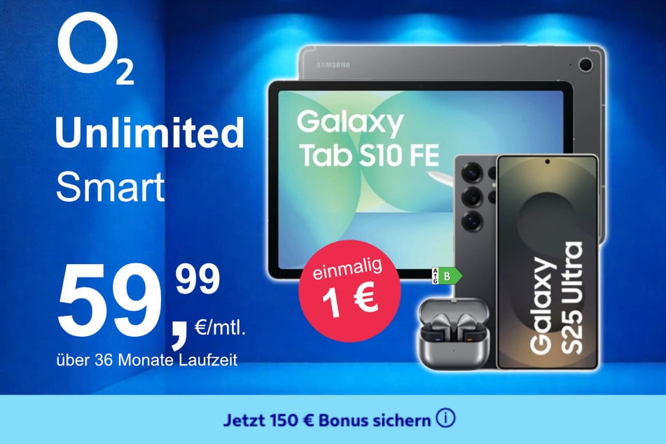 Das Samsung Galaxy S25 Ultra + Buds 3 Pro + Tab S10 FE im o2 Mobile Unlimited Smart für einmalig 1 Euro.