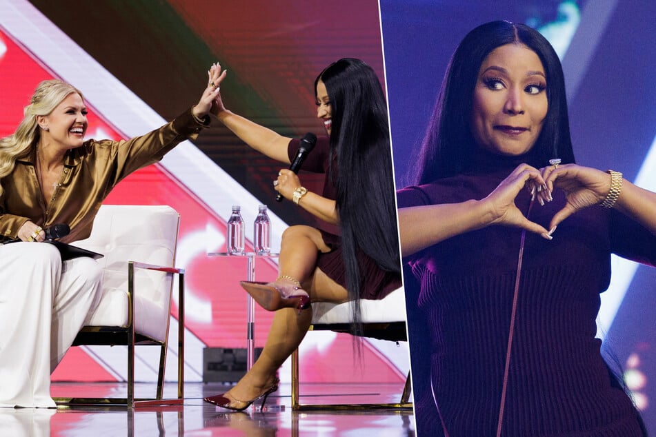 Nicki Minaj joined Erika Kirk (l.) on stage at the final day of Turning Point USA's AmericaFest conference.