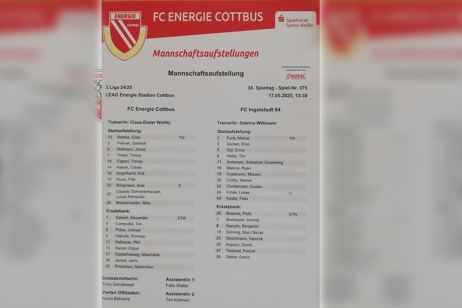 Die Aufstellungen sind da! Cottbus startet nahezu mit der Siegerelf der Vorwoche aus Rostock.