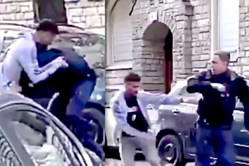 Schläge und Tritte: Hier prügelt sich ein Polizist mit einem Verdächtigen!