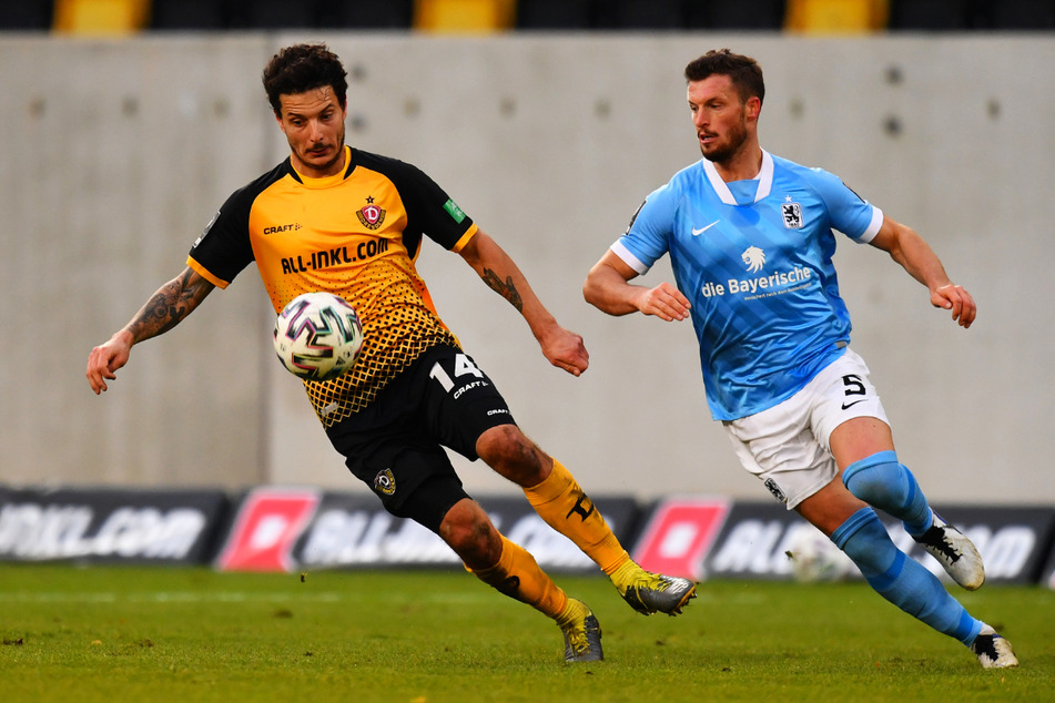 Im Hinspiel, das Dynamo 2:1 gewann, war Quirin Moll (30, r., gegen Philipp Hosiner) noch für die Löwen dabei.