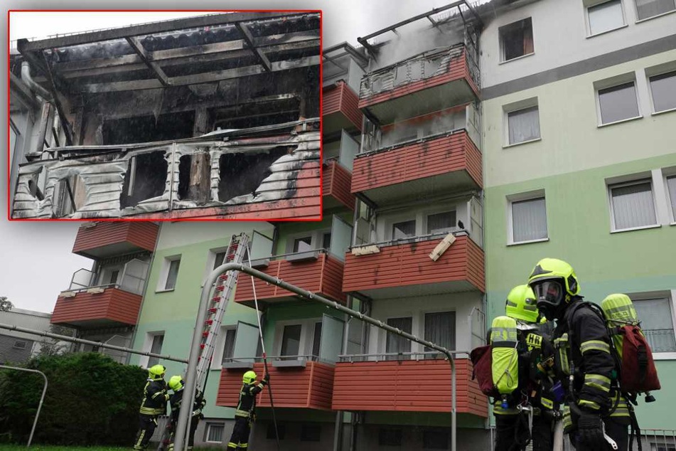 Chemnitz: Balkon in Flammen! Brand in Chemnitzer Wohnblock