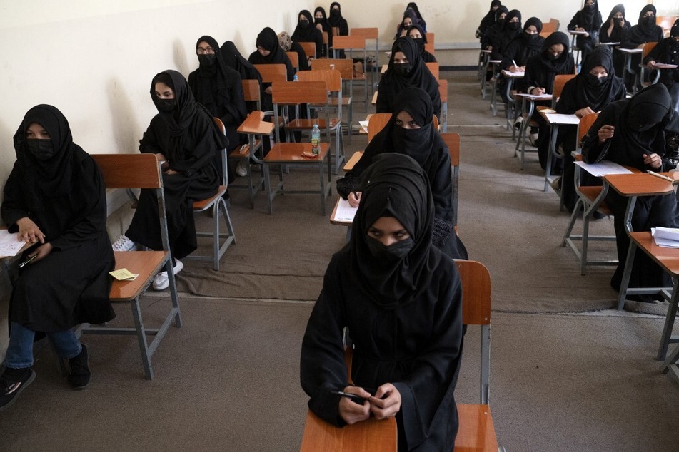 Afghan female students take entrance exams at Kabul University in Afghanistan on October 13, 2022.