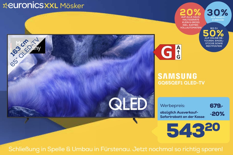 65-Zoll Samsung-Fernseher GQ65QEF1AU für 543,20 statt 679 Euro.