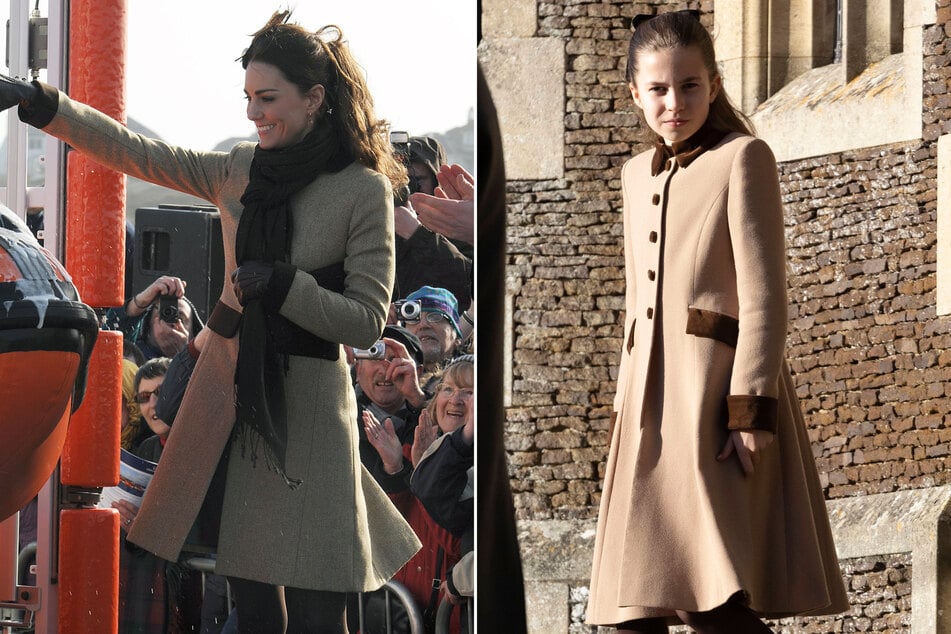 Princess Charlotte's (r.) Christmas ensemble bore a striking resemblance to Kate Middleton's 2011 look.