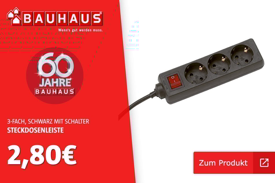 Steckdosenleiste, 3-Fach, schwarz mit Schalter für 2,80 Euro
