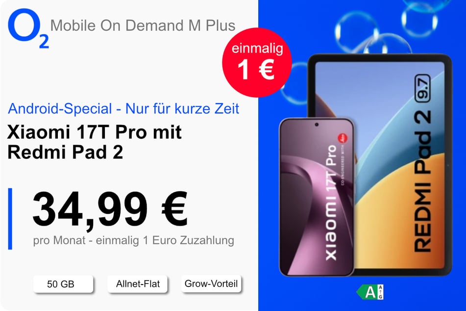 Das Xiaomi 17T Pro mit Redmi Pad 2 im Bundle für nur 1 Euro bei o2.