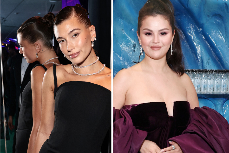 On Monday, Hailey Bieber (l) shared a message urging fans not to leave nasty comments on her behalf, which many believed to be in reference to her supposed feud with Selena Gomez.