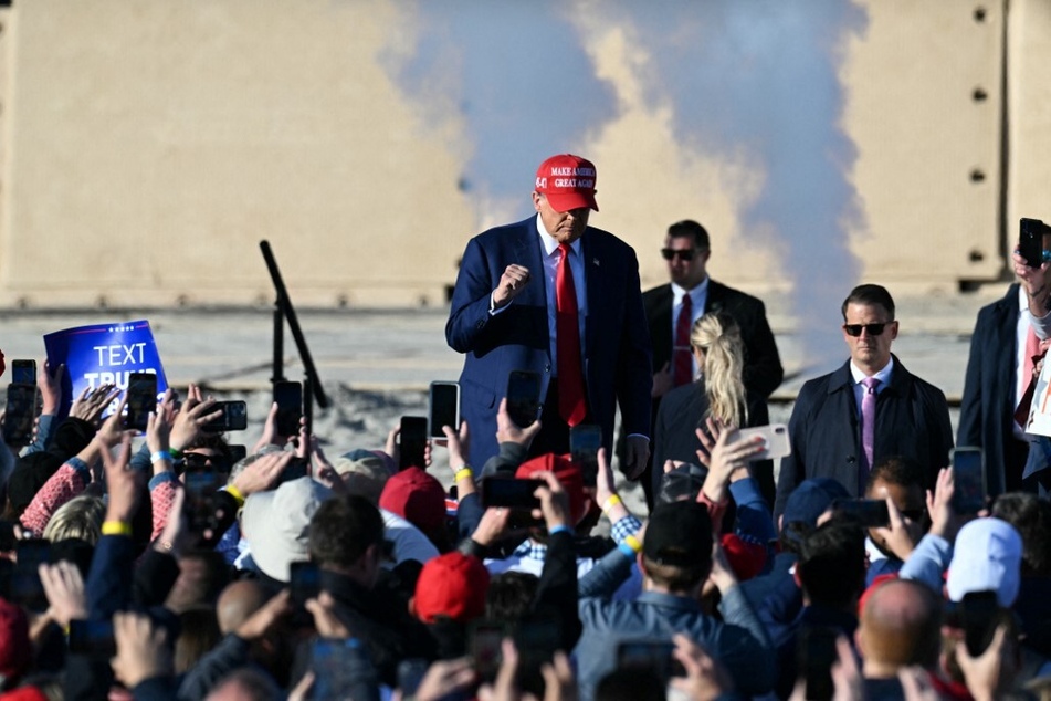 Donald Trump arrives to speak during a campaign rally in Wildwood, New Jersey.