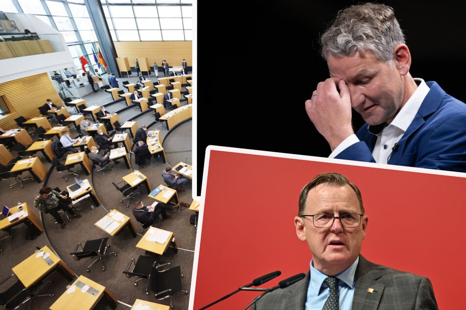 Thüringens AfD-Chef Björn Höcke (50, oben) fordert den Rücktritt von Ministerpräsident Bodo Ramelow (66, Linke, unten) sowie Neuwahlen.