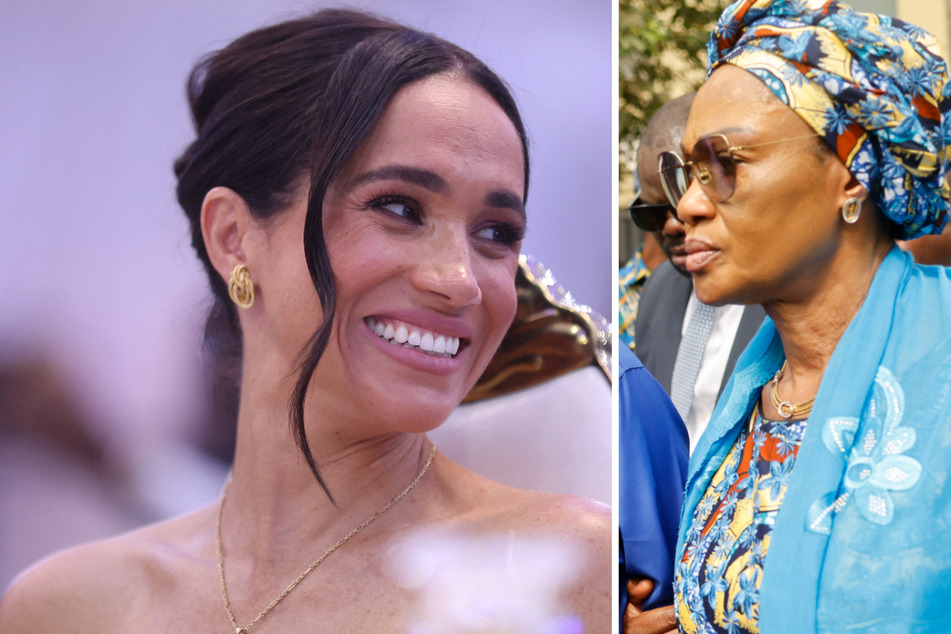 Nigerian First Lady Oluremi Tinubu (r.) criticized American celebrities after Meghan Markle paid a visit to the African country.