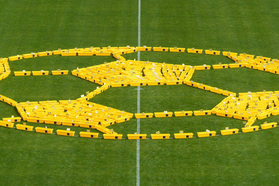 350 Fußballfans durften sich jeweils einen Kasten holen und vor dem Stadion mit bienenfreundlichen Pflanzen bestücken lassen.