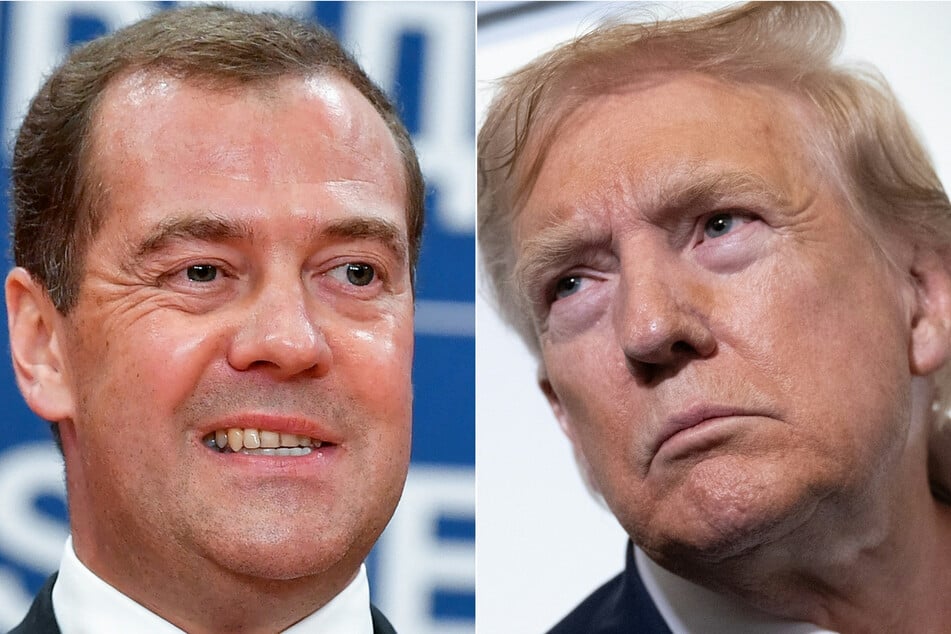 Donald Trump (r.) ordered the deployment of two nuclear submarines in response to "highly provocative" comments by Dmitry Medvedev, a senior Russian official.