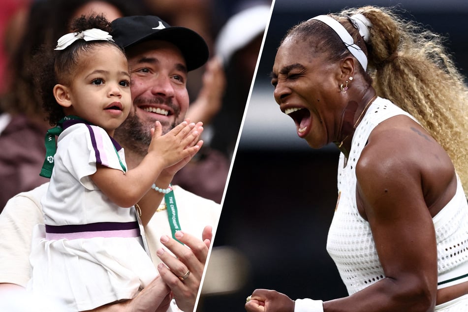 Serena Williams (r.) made a historic comeback to Wimbledon, where her husband and daughters cheered her on.